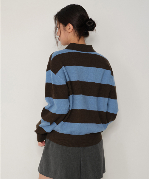 MUSINSA STANDARD WOMAN（ムシンサスタンダードウーマン）の「ウィメンズボールドストライプカラー付きニット[ブルー]（ニット/セーター・レディース・その他・X-SMALL/SMALL/MEDIUM/LARGE）」の3枚目の写真