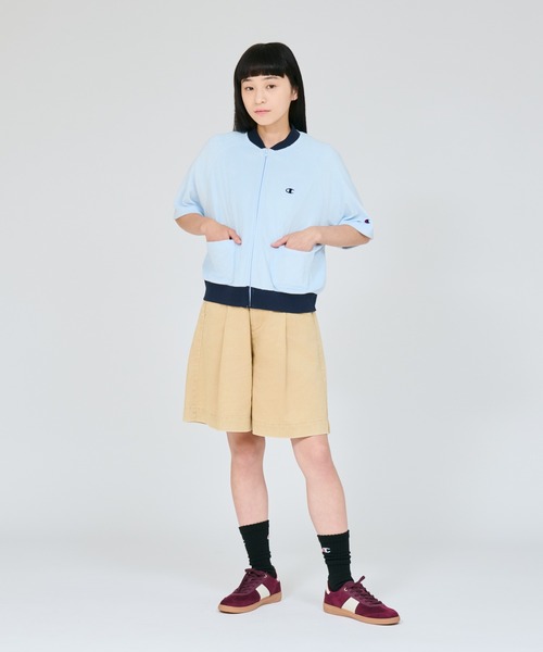 Champion(チャンピオン)の「【Champion/チャンピオン】レディース ジップショートスリーブカーディガン(カーディガン/ボレロ・レディース・ダークブラウン/ライトブルー/アイボリー系/ダークネイビー・LARGE/MEDIUM)」の5枚目の写真