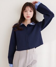 ニット衿レイヤードカーデ