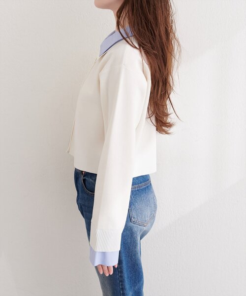 natural couture（ナチュラルクチュール）の「ニット衿レイヤードカーデ（カーディガン/ボレロ・レディース・ネイビー/ベージュ/グレー/オフホワイト・FREE）」の10枚目の写真