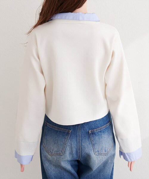 natural couture（ナチュラルクチュール）の「ニット衿レイヤードカーデ（カーディガン/ボレロ・レディース・ネイビー/ベージュ/グレー/オフホワイト・FREE）」の11枚目の写真