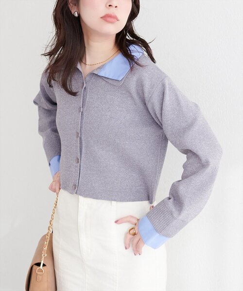 natural couture（ナチュラルクチュール）の「ニット衿レイヤードカーデ（カーディガン/ボレロ・レディース・ネイビー/ベージュ/グレー/オフホワイト・FREE）」の18枚目の写真