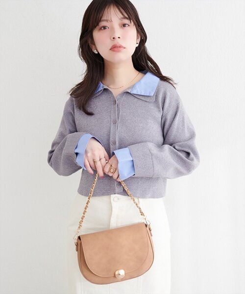 natural couture（ナチュラルクチュール）の「ニット衿レイヤードカーデ（カーディガン/ボレロ・レディース・ネイビー/ベージュ/グレー/オフホワイト・FREE）」の19枚目の写真