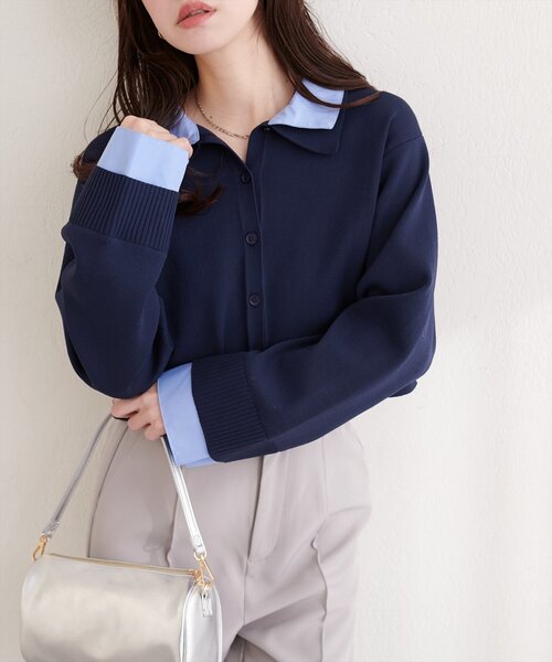 natural couture（ナチュラルクチュール）の「ニット衿レイヤードカーデ（カーディガン/ボレロ・レディース・ネイビー/ベージュ/グレー/オフホワイト・FREE）」の22枚目の写真