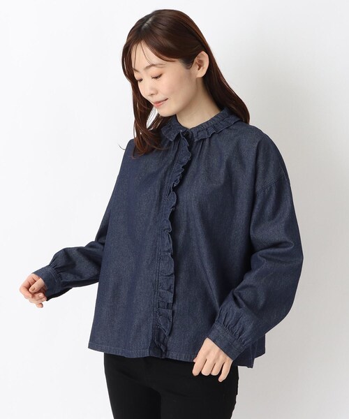 one'sterrace(ワンズテラス)の「インディゴフリル付きブラウス(シャツ/ブラウス・レディース・ブルー系その他7/ネイビー系5・02)」の1枚目の写真