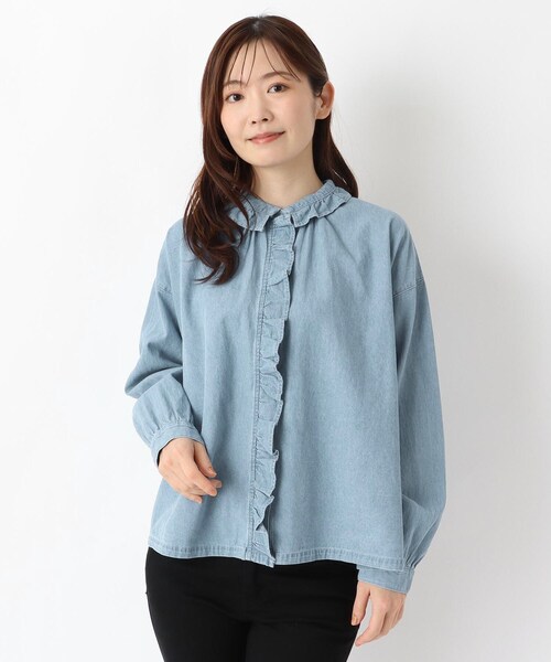 one'sterrace(ワンズテラス)の「インディゴフリル付きブラウス(シャツ/ブラウス・レディース・ブルー系その他7/ネイビー系5・02)」の2枚目の写真