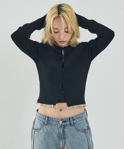 NOMINE（ノミネ）の「バイカラーコンパクトカーディガン（カーディガン/ボレロ・レディース・グリーン/ブラック/ライトグレー・フリー）」の9枚目の写真