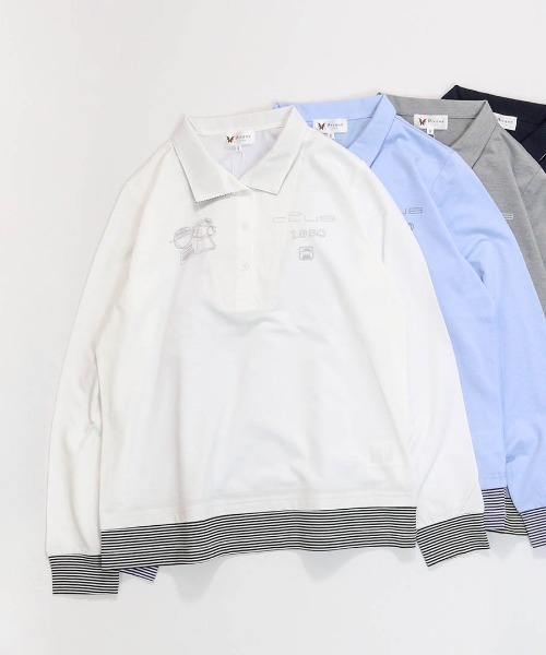 Picone CLUB(ピッコーネクラブ)の「ボーダー切替ポロシャツ(ポロシャツ・レディース・ライトブルー/ネイビー/グレー/ホワイト・13号/11号/9号)」の2枚目の写真