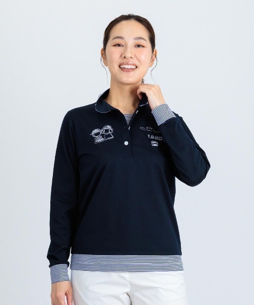 Picone CLUB(ピッコーネクラブ)の「ボーダー切替ポロシャツ(ポロシャツ・レディース・ライトブルー/ネイビー/グレー/ホワイト・13号/11号/9号)」の15枚目の写真