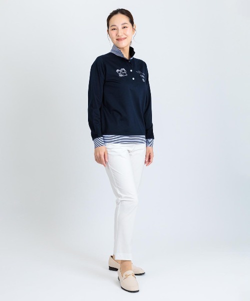 Picone CLUB(ピッコーネクラブ)の「ボーダー切替ポロシャツ(ポロシャツ・レディース・ライトブルー/ネイビー/グレー/ホワイト・13号/11号/9号)」の17枚目の写真