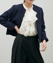 natural couture（ナチュラルクチュール）の「【LARUTA】[Web限定]セレモニー対応可／ランダムラメツィードジャケット（ノーカラージャケット）」