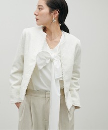 LARUTA（ラルータ）の「【LARUTA】[Web限定]セレモニー対応可／ランダムラメツィードジャケット（ノーカラージャケット）」