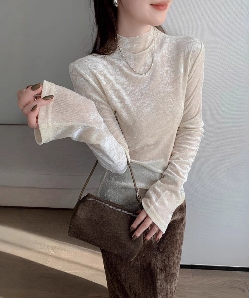 Ritzy(リッツィー)の「シアーベロアハイネックトップス(Tシャツ/カットソー・レディース・グレー/ホワイト・L/M)」の10枚目の写真