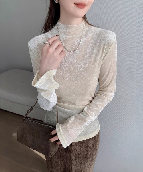 Ritzy(リッツィー)の「シアーベロアハイネックトップス(Tシャツ/カットソー・レディース・グレー/ホワイト・L/M)」の4枚目の写真