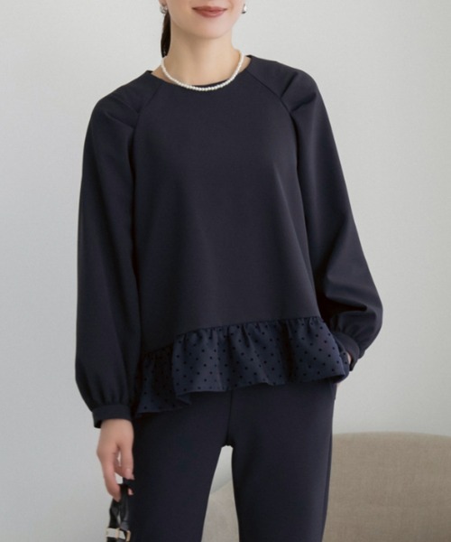 Sono(ソーノ)の「【新作2/20発売】ご自宅でお洗濯可能/シワ防止/UVカット【SONO/ソーノ】【Magical Stretch】ドットオーガンジー・ペプラムブラウス(Tシャツ/カットソー・レディース・ブラック/ホワイト/ネイビー・F)」の3枚目の写真