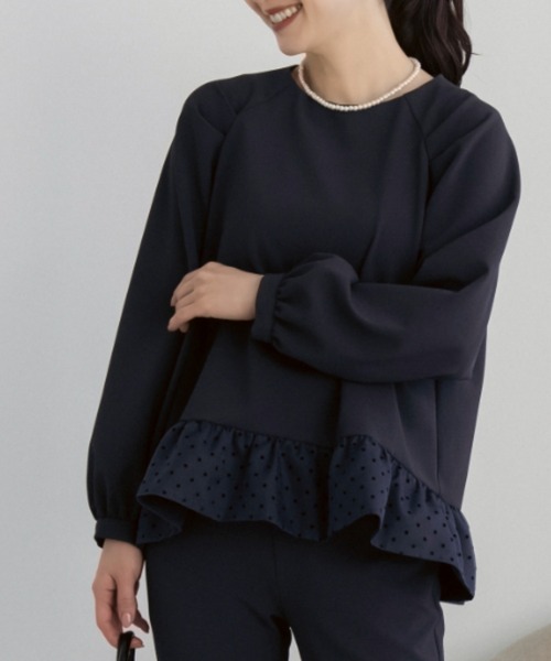 Sono(ソーノ)の「【新作2/20発売】ご自宅でお洗濯可能/シワ防止/UVカット【SONO/ソーノ】【Magical Stretch】ドットオーガンジー・ペプラムブラウス(Tシャツ/カットソー・レディース・ブラック/ホワイト/ネイビー・F)」の4枚目の写真