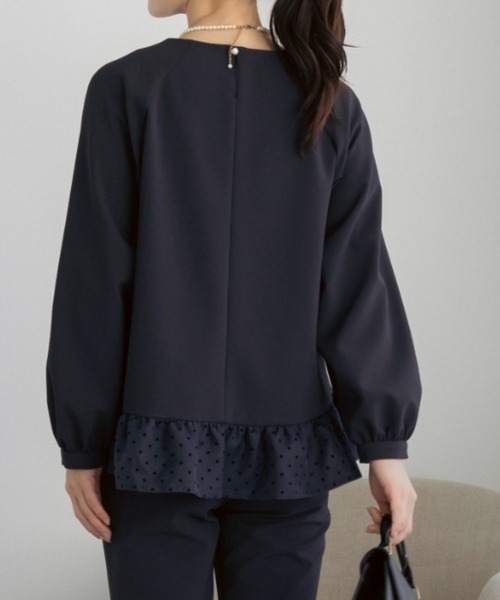 Sono(ソーノ)の「【新作2/20発売】ご自宅でお洗濯可能/シワ防止/UVカット【SONO/ソーノ】【Magical Stretch】ドットオーガンジー・ペプラムブラウス(Tシャツ/カットソー・レディース・ブラック/ホワイト/ネイビー・F)」の6枚目の写真