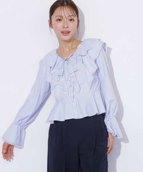 JILL by JILL STUART(ジルバイジルスチュアート)の「レーストリムラッフルブラウス(シャツ/ブラウス・レディース・ホワイト系その他/ブルー系その他・FREE)」の8枚目の写真
