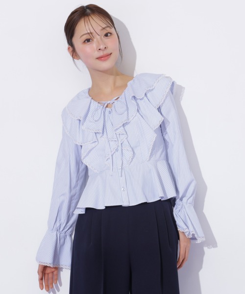 JILL by JILL STUART(ジルバイジルスチュアート)の「レーストリムラッフルブラウス(シャツ/ブラウス・レディース・ホワイト系その他/ブルー系その他・FREE)」の7枚目の写真