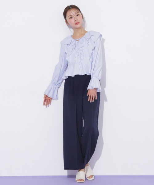 JILL by JILL STUART(ジルバイジルスチュアート)の「レーストリムラッフルブラウス(シャツ/ブラウス・レディース・ホワイト系その他/ブルー系その他・FREE)」の14枚目の写真