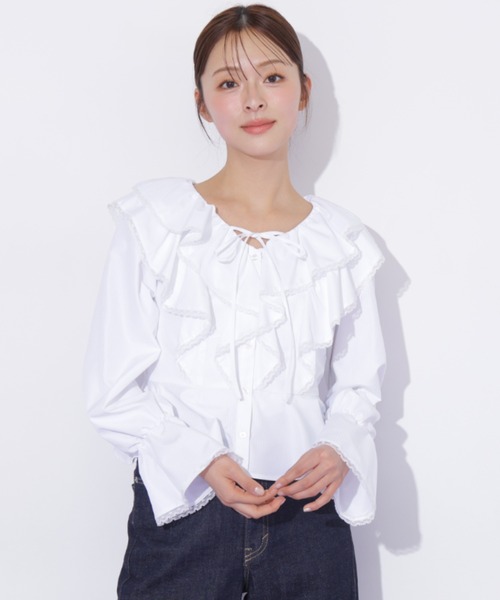 JILL by JILL STUART(ジルバイジルスチュアート)の「レーストリムラッフルブラウス(シャツ/ブラウス・レディース・ホワイト系その他/ブルー系その他・FREE)」の20枚目の写真