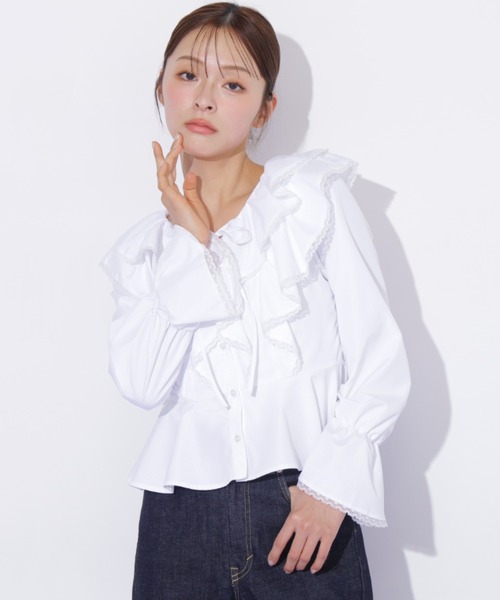 JILL by JILL STUART(ジルバイジルスチュアート)の「レーストリムラッフルブラウス(シャツ/ブラウス・レディース・ホワイト系その他/ブルー系その他・FREE)」の18枚目の写真