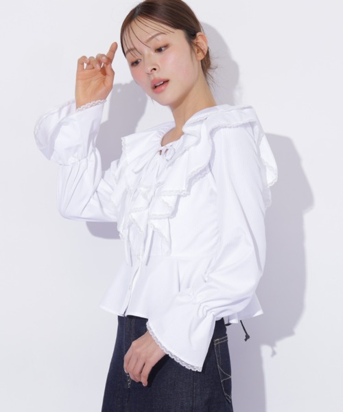 JILL by JILL STUART(ジルバイジルスチュアート)の「レーストリムラッフルブラウス(シャツ/ブラウス・レディース・ホワイト系その他/ブルー系その他・FREE)」の22枚目の写真