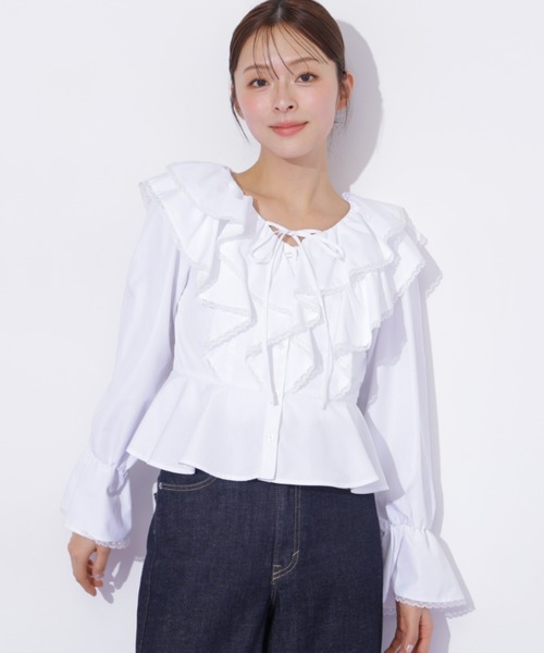 JILL by JILL STUART(ジルバイジルスチュアート)の「レーストリムラッフルブラウス(シャツ/ブラウス・レディース・ホワイト系その他/ブルー系その他・FREE)」の21枚目の写真