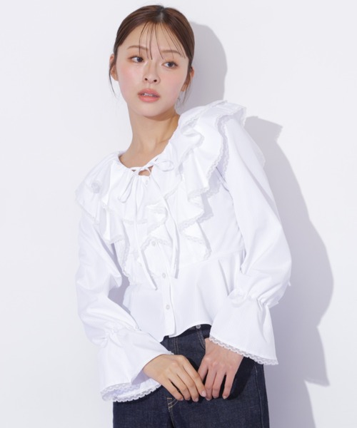 JILL by JILL STUART(ジルバイジルスチュアート)の「レーストリムラッフルブラウス(シャツ/ブラウス・レディース・ホワイト系その他/ブルー系その他・FREE)」の19枚目の写真