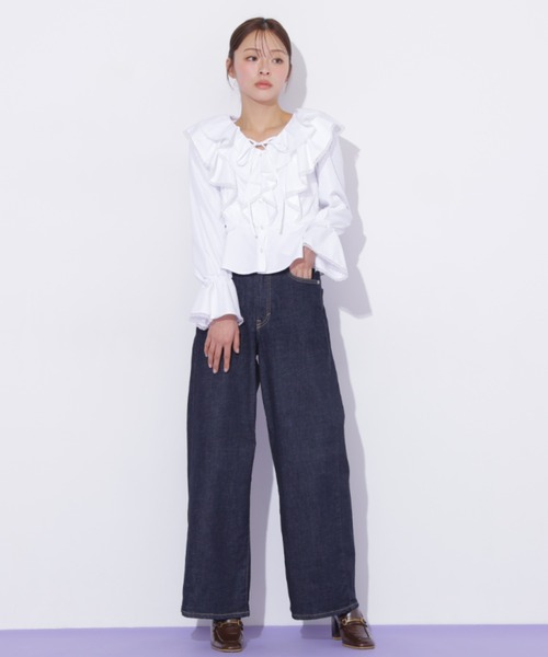 JILL by JILL STUART(ジルバイジルスチュアート)の「レーストリムラッフルブラウス(シャツ/ブラウス・レディース・ホワイト系その他/ブルー系その他・FREE)」の4枚目の写真