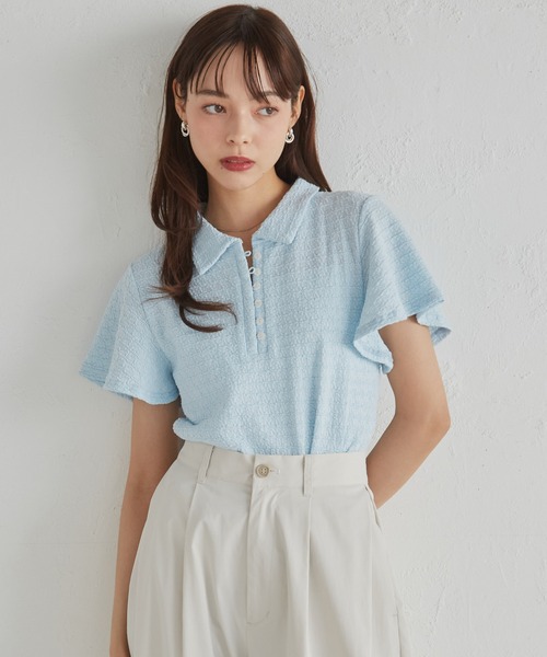 solleim(ソルレム)の「カットレースポロ襟トップス(ポロシャツ・レディース・ブルー/アイボリー/ブラック/グリーン・M/L)」の14枚目の写真