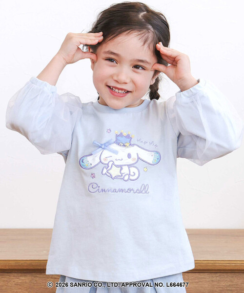 SLAP SLIP(スラップスリップ)の「シナモロールポムポムプリンフロントプリント袖チュールTシャツ(80~130cm)(Tシャツ/カットソー・キッズ・ブルー/イエロー・100cm/110cm/120cm/80cm/130cm/90cm)」の2枚目の写真