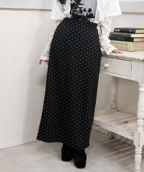 CECIL McBEE（セシルマクビー）の「ドット柄ジャガードナロースカート（スカート・レディース・ブラック/グレー・MEDIUM/LARGE）」の2枚目の写真