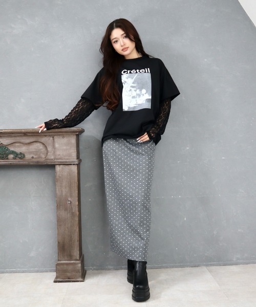 CECIL McBEE（セシルマクビー）の「ドット柄ジャガードナロースカート（スカート・レディース・ブラック/グレー・MEDIUM/LARGE）」の4枚目の写真