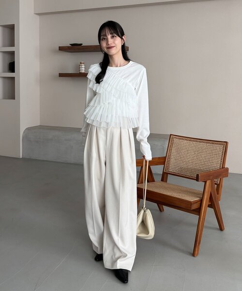 CAPRICIEUX LE'MAGE（カプリシューレマージュ）の「【kon企画】フリルドッキングロンT（Tシャツ/カットソー・レディース・グレー/ホワイト・FREE）」の5枚目の写真