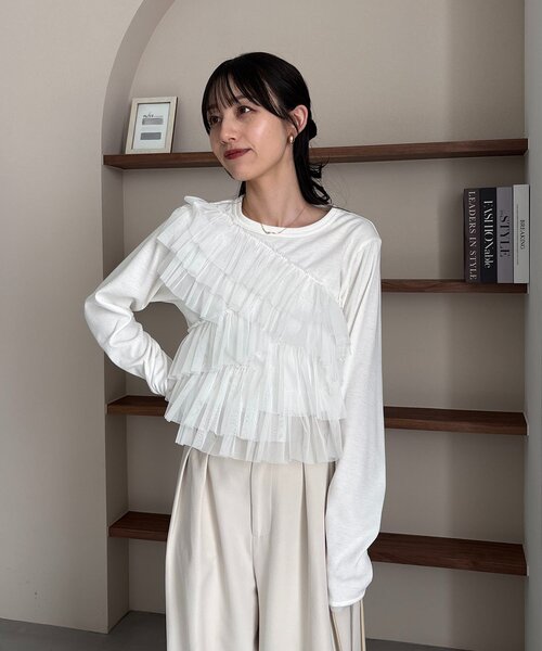 CAPRICIEUX LE'MAGE（カプリシューレマージュ）の「【kon企画】フリルドッキングロンT（Tシャツ/カットソー・レディース・グレー/ホワイト・FREE）」の7枚目の写真
