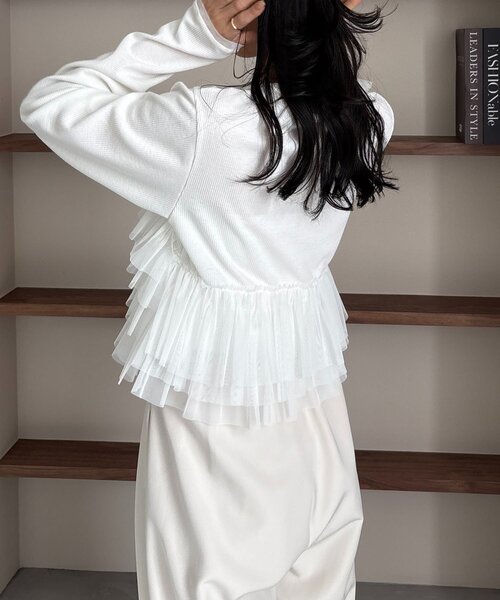 CAPRICIEUX LE'MAGE（カプリシューレマージュ）の「【kon企画】フリルドッキングロンT（Tシャツ/カットソー・レディース・グレー/ホワイト・FREE）」の8枚目の写真