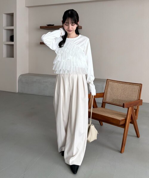 CAPRICIEUX LE'MAGE（カプリシューレマージュ）の「【kon企画】フリルドッキングロンT（Tシャツ/カットソー・レディース・グレー/ホワイト・FREE）」の9枚目の写真