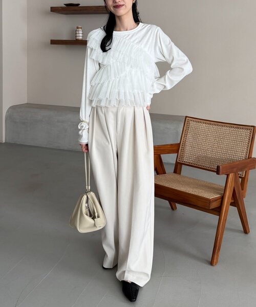 CAPRICIEUX LE'MAGE（カプリシューレマージュ）の「【kon企画】フリルドッキングロンT（Tシャツ/カットソー・レディース・グレー/ホワイト・FREE）」の10枚目の写真