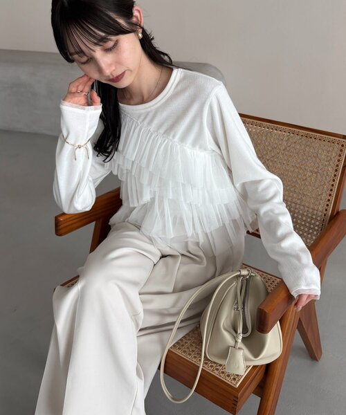 CAPRICIEUX LE'MAGE（カプリシューレマージュ）の「【kon企画】フリルドッキングロンT（Tシャツ/カットソー・レディース・グレー/ホワイト・FREE）」の11枚目の写真