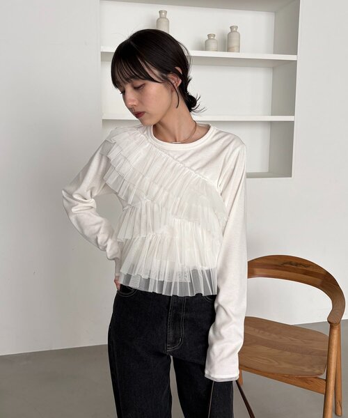 CAPRICIEUX LE'MAGE（カプリシューレマージュ）の「【kon企画】フリルドッキングロンT（Tシャツ/カットソー・レディース・グレー/ホワイト・FREE）」の14枚目の写真