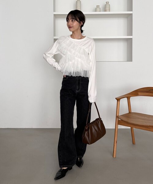 CAPRICIEUX LE'MAGE（カプリシューレマージュ）の「【kon企画】フリルドッキングロンT（Tシャツ/カットソー・レディース・グレー/ホワイト・FREE）」の15枚目の写真