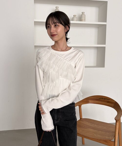 CAPRICIEUX LE'MAGE（カプリシューレマージュ）の「【kon企画】フリルドッキングロンT（Tシャツ/カットソー・レディース・グレー/ホワイト・FREE）」の21枚目の写真