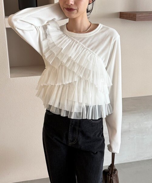 CAPRICIEUX LE'MAGE（カプリシューレマージュ）の「【kon企画】フリルドッキングロンT（Tシャツ/カットソー・レディース・グレー/ホワイト・FREE）」の22枚目の写真