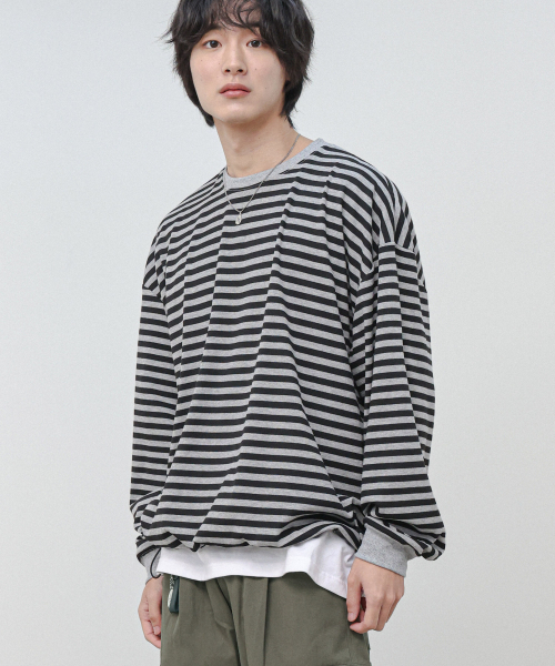 MODERMENT（モダーメント）の「ストライプオーバーサイズストリングロングスリーブ[カーキ]（Tシャツ/カットソー・レディース・その他・1/2）」の5枚目の写真