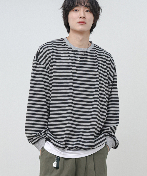 MODERMENT（モダーメント）の「ストライプオーバーサイズストリングロングスリーブ[カーキ]（Tシャツ/カットソー・レディース・その他・1/2）」の6枚目の写真