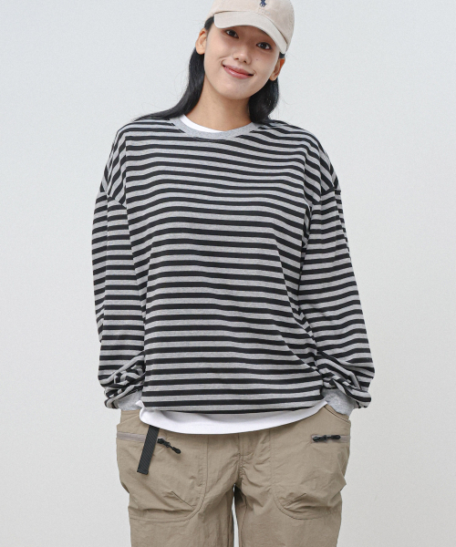 MODERMENT（モダーメント）の「ストライプオーバーサイズストリングロングスリーブ[カーキ]（Tシャツ/カットソー・レディース・その他・1/2）」の10枚目の写真