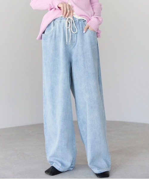 pocket（ポケット）の「【2サイズ展開】デニムイージーワイドパンツ（デニムパンツ・レディース・ブルー/ライトブルー/インディゴブルー/ホワイト・M/L）」の10枚目の写真