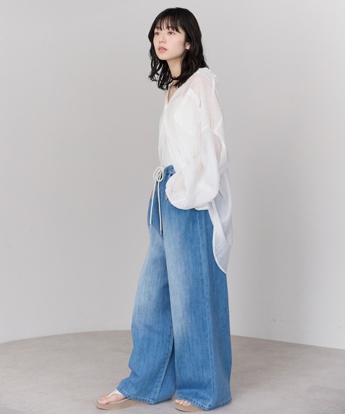 pocket（ポケット）の「【2サイズ展開】デニムイージーワイドパンツ（デニムパンツ・レディース・ブルー/ライトブルー/インディゴブルー/ホワイト/サックスブルー・M/L）」の10枚目の写真