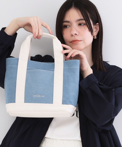 OPAQUE.CLIP（オペークドットクリップ）の「2WAYバイカラー帆布ミドルトート（トートバッグ・レディース・チャコールグレー/サックスブルー系/ベージュ・00）」の3枚目の写真